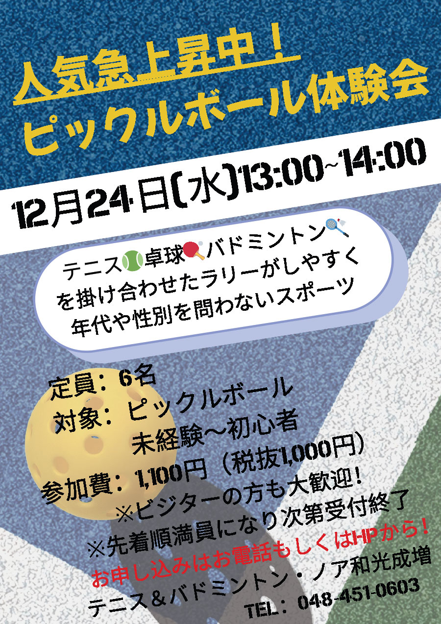 ピックルボール体験会　12月24日(水)